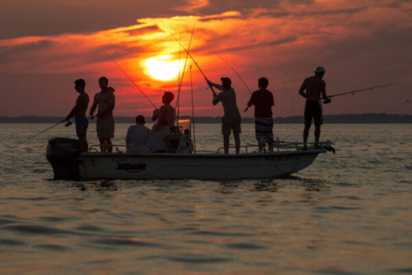 Showing watermen fishing on the Chesapeake Bay.